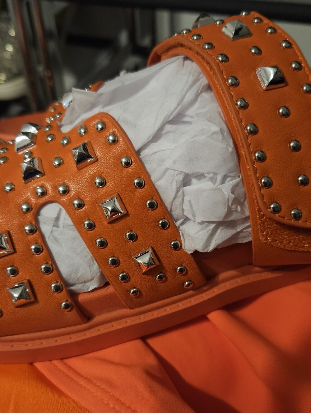 Azalea Wang Orange Studded Slide Sandals